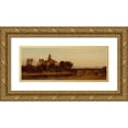 thumbnail image 1 of Samuel Colman 18x10 Gold Ornate Wood Frame and Double Matted Museum Art Print Titled - European River View with Bridge and Church, 1 of 4