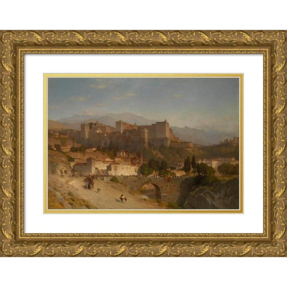 Samuel Colman 18x13 Gold Ornate Wood Frame and Double Matted Museum Art Print Titled - The Hill of the Alhambra, Granada (1865)