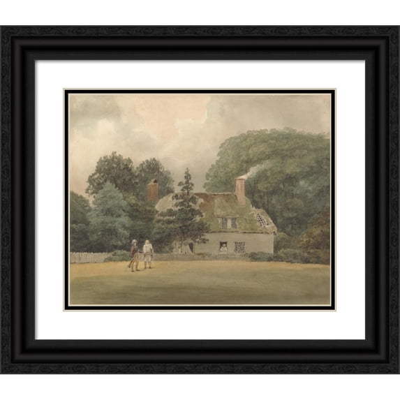 Samuel Davis 14x12 Black Ornate Wood Framed Double Matted Museum Art Print Titled: Cottage on the Grounds of Ayot St. Lawrence Hertfordshire