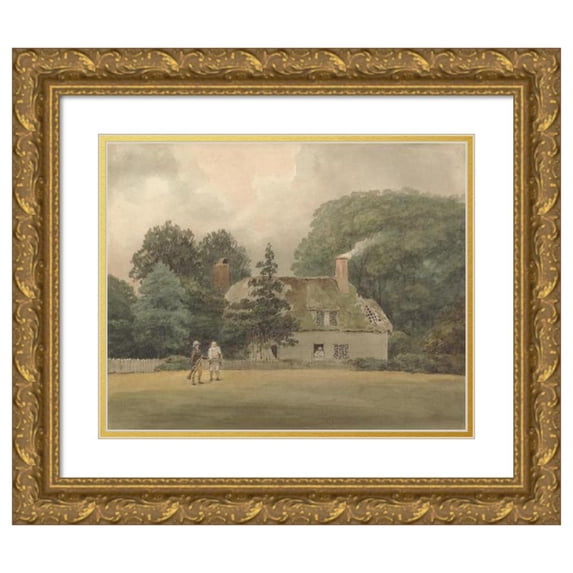 Samuel Davis 14x12 Gold Ornate Wood Frame and Double Matted Museum Art Print Titled - Cottage on the Grounds of Ayot St. Lawrence Hertfordshire