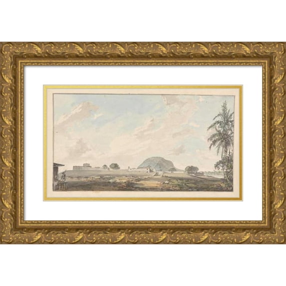 Samuel Davis 18x12 Gold Ornate Wood Frame and Double Matted Museum Art Print Titled - Occupied Fort