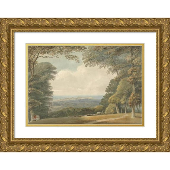 Samuel Davis 18x14 Gold Ornate Wood Frame and Double Matted Museum Art Print Titled - Distant View of Windsor Castle