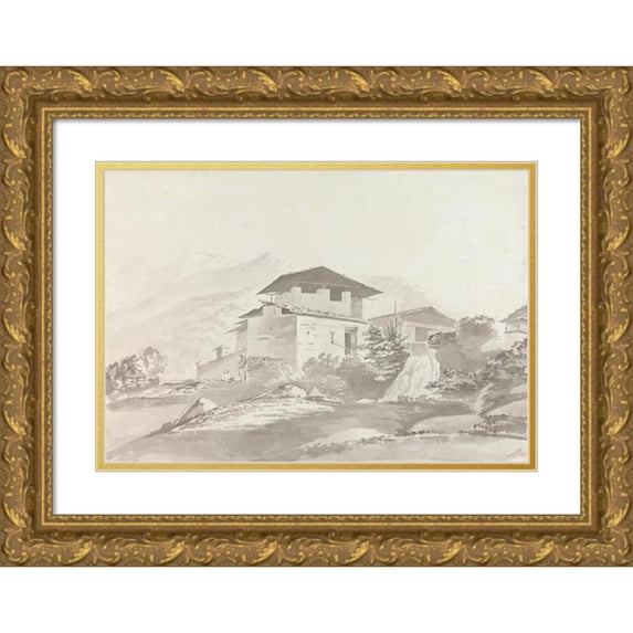 Samuel Davis 18x14 Gold Ornate Wood Frame and Double Matted Museum Art Print Titled - Near Tassisudon (Tashicho Dzong) (ca. 1783)