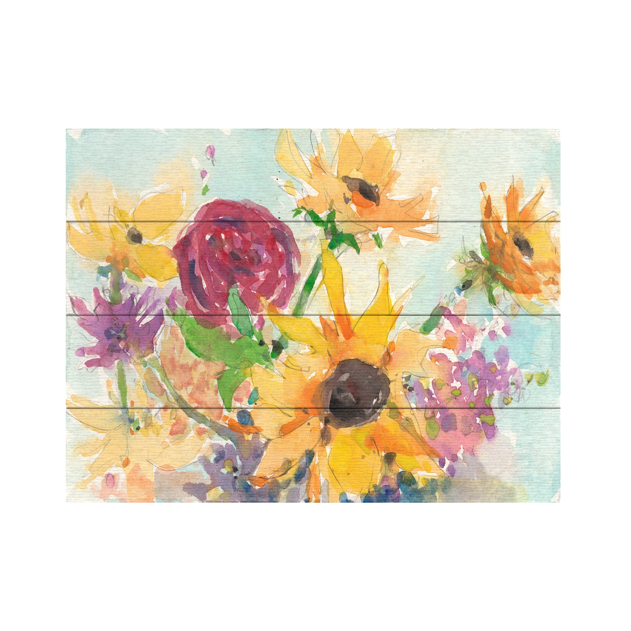 Samuel Dixon 'Bright Wild Flowers II' Wood Slat Art 12x16