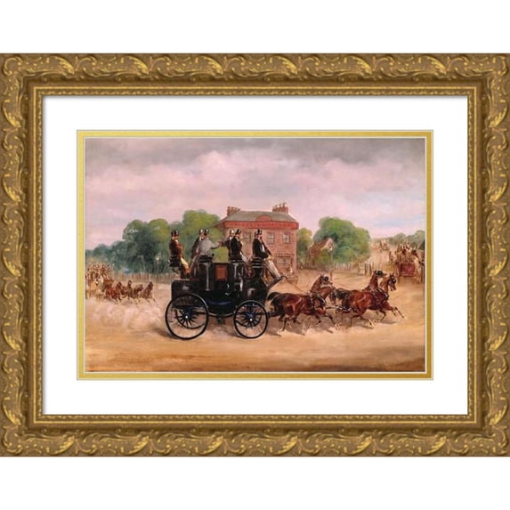 Samuel Henry Alken 18x13 Gold Ornate Wood Frame and Double Matted Museum Art Print Titled - Drags of the Four-In-Hand Club