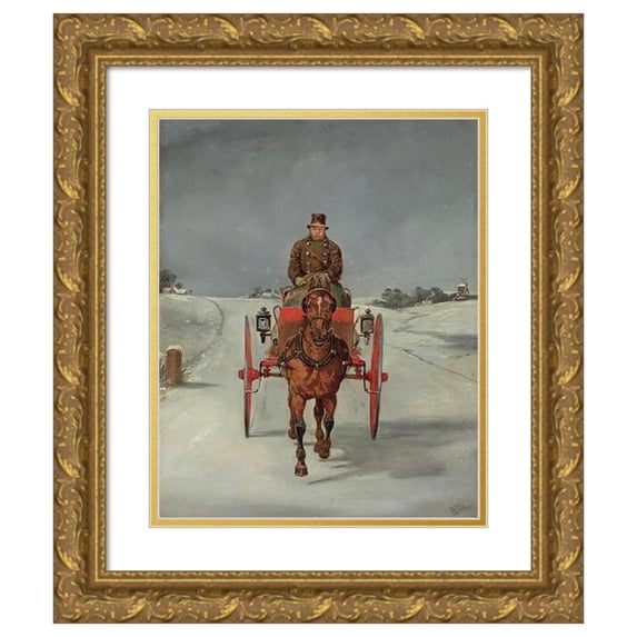 Samuel Henry Alken 20x24 Gold Ornate Framed and Double Matted Museum Art Print Titled - The Mail Cart in Winter