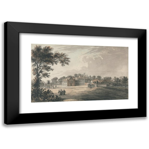 Samuel Hieronymus Grimm 24x16 Black Modern Framed Museum Art Print Titled - The Bishop's Palace, Bromley (A Country House)