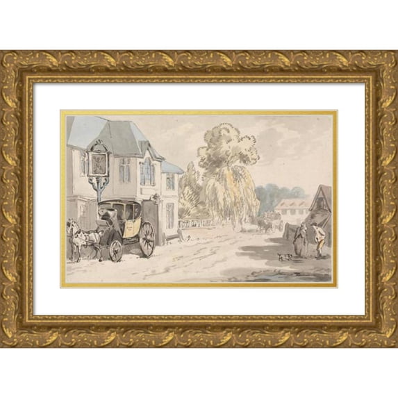 Samuel Howitt 18x13 Gold Ornate Wood Frame and Double Matted Museum Art Print Titled - Riders Outside an Inn
