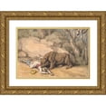 thumbnail image 1 of Samuel Howitt 18x14 Gold Ornate Wood Frame and Double Matted Museum Art Print Titled - A Bear Attacking a Fallen Indian, 1 of 4