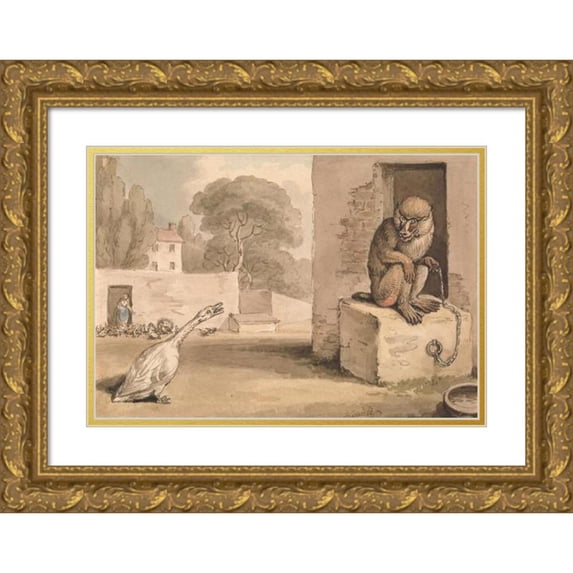 Samuel Howitt 24x18 Gold Ornate Framed and Double Matted Museum Art Print Titled - A Goose and a Baboon