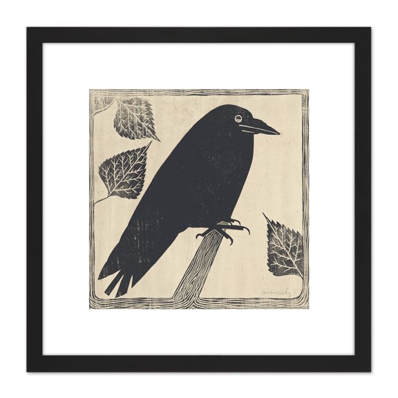 Samuel Jessurun De Mesquita Picture Of A Crow 8X8 Inch Square Wooden Framed Wall Art Print Picture with Mount