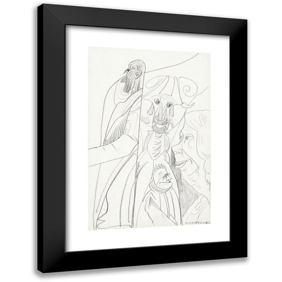 Samuel Jessurun de Mesquita 13x18 Black Modern Framed Museum Art Print Titled - Four Figures, Including a Man with a Beard and a Woman with a Lower Chin (1943-11-23)