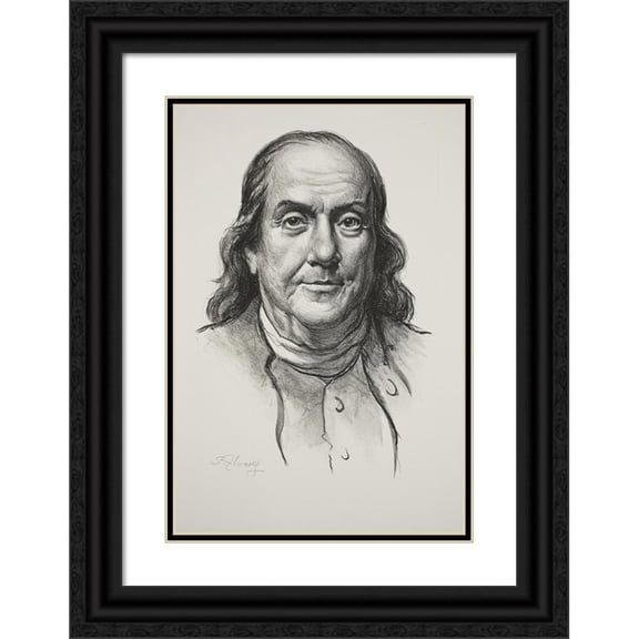 Samuel Johnson Woolf 18x24 Black Ornate Framed Double Matted Museum Art Print Titled: Benjamin Franklin