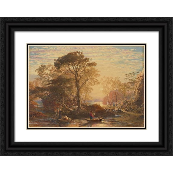 Samuel Palmer 14x11 Black Ornate Wood Framed Double Matted Museum Art Print Titled: Sir Guyon with the Palmer Attending, Tempted by Phaedria to Land Upon the Enchanted Islands (1849)
