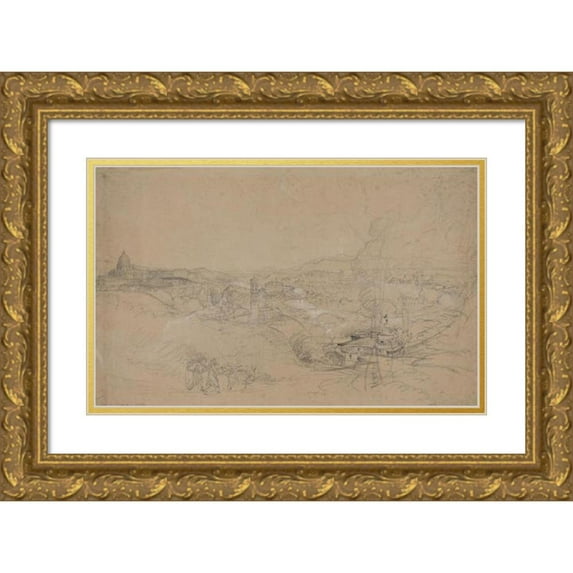 Samuel Palmer 18x12 Gold Ornate Wood Frame and Double Matted Museum Art Print Titled - Rome from San Spirito