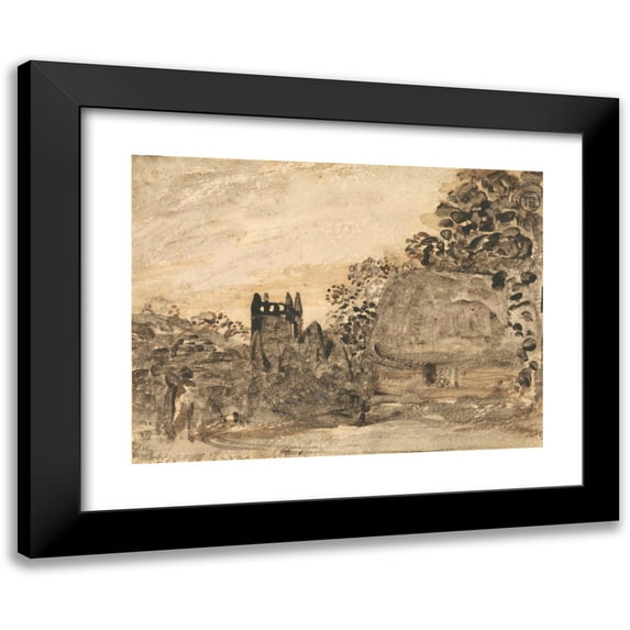 Samuel Palmer 18x14 Black Modern Framed Museum Art Print Titled - Thatched Cottage and Church