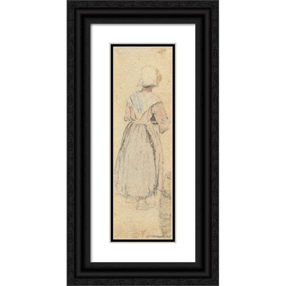 Samuel Prout 10x24 Black Ornate Framed Double Matted Museum Art Print Titled: A Peasant Woman, Standing, Seen from Behind