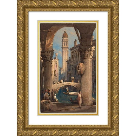 Samuel Prout 13x18 Gold Ornate Wood Frame and Double Matted Museum Art Print Titled - San Giorgio Dei Greci, Seen from an Arcade (1824-1829)
