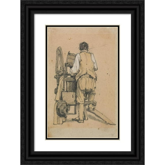 Samuel Prout 17x24 Black Ornate Framed Double Matted Museum Art Print Titled: A Laborer Seen from Behind Operating a Machine (Before 1841)
