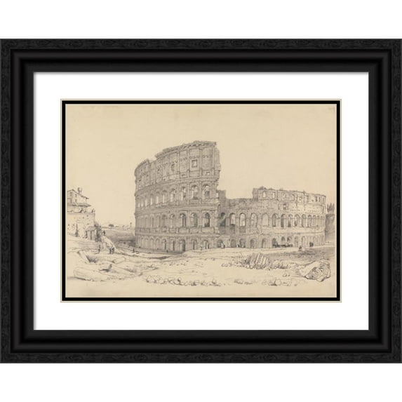 Samuel Prout 18x14 Black Ornate Wood Framed Double Matted Museum Art Print Titled - The Colosseum, Rome