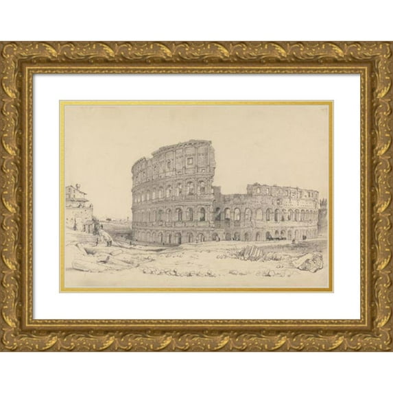 Samuel Prout 18x14 Gold Ornate Wood Frame and Double Matted Museum Art Print Titled - The Colosseum, Rome