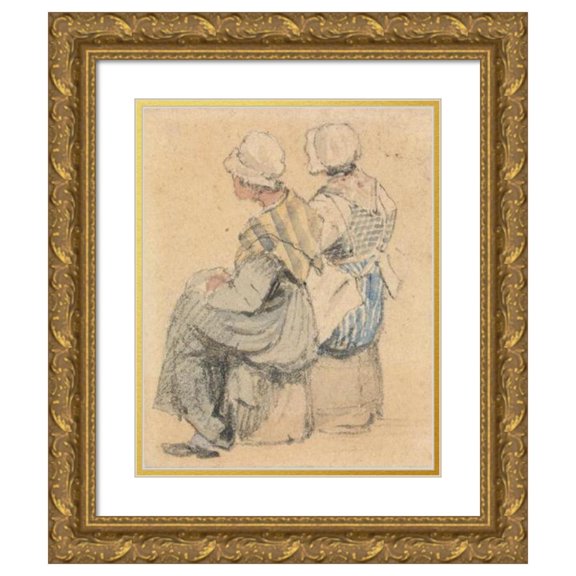 Samuel Prout 20x24 Gold Ornate Framed and Double Matted Museum Art Print Titled - Two Peasant Girls, Seated (ca. 1841)