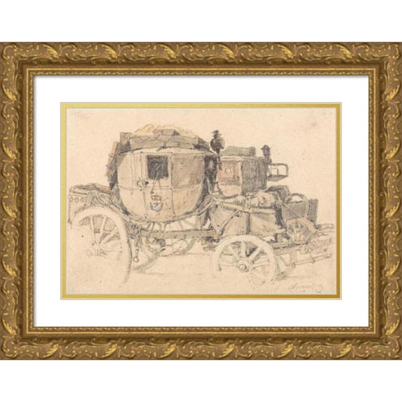 Samuel Prout 24x18 Gold Ornate Framed and Double Matted Museum Art Print Titled - A Diligence, Side View; Nuremberg
