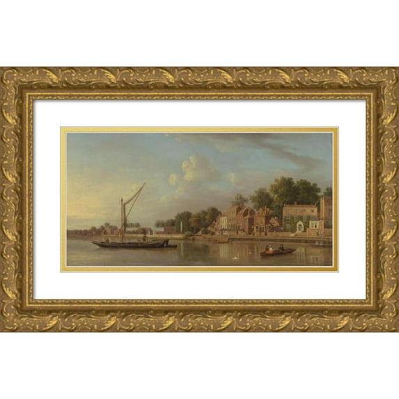 Samuel Scott 14x9 Gold Ornate Wood Frame and Double Matted Museum Art Print Titled - The Thames at Twickenham (ca. 1760)