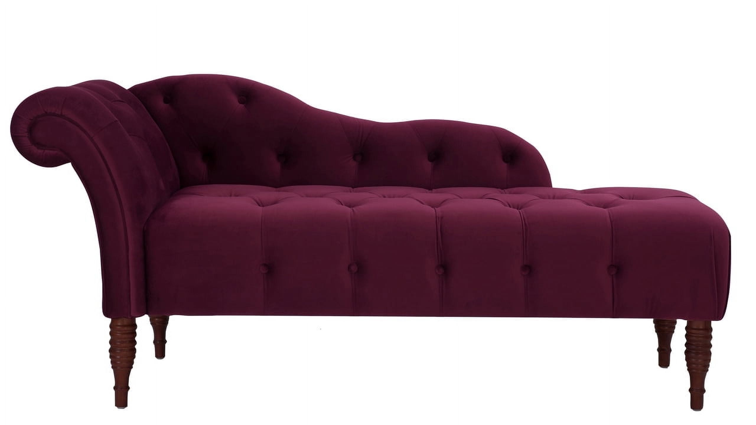 Burgundy Velvet Tufted Roll Arm Chaise Lounge with Wood Frame