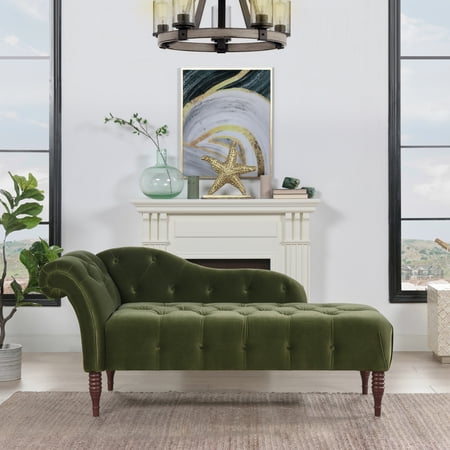 Samuel Tufted Roll Arm Chaise Lounge, Olive Green Performance Velvet