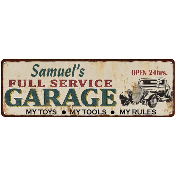 Samuel's Full Service Garage Metal Sign 6x18 Rusty Man Cave 206180047428