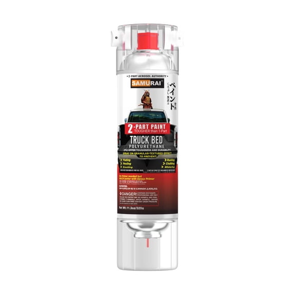 Samurai 2-Part Bed Liner Spray Black, 11.3 Ounce - 2-Part Polyurethane Spray Paint - UV & Rust Resistant Bedliner Spray Can - 1 Pack