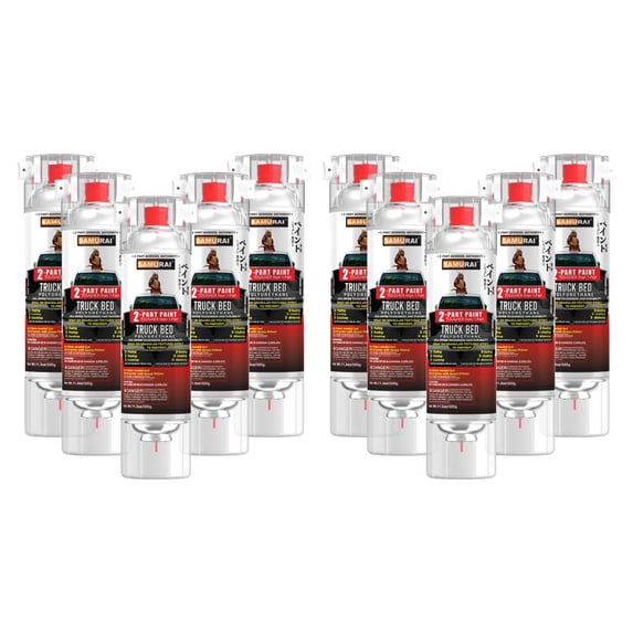 Samurai 2-Part Bed Liner Spray Black, 11.3 Ounce - 2-Part Polyurethane Spray Paint - UV & Rust Resistant Bedliner Spray Can - 10 Packs