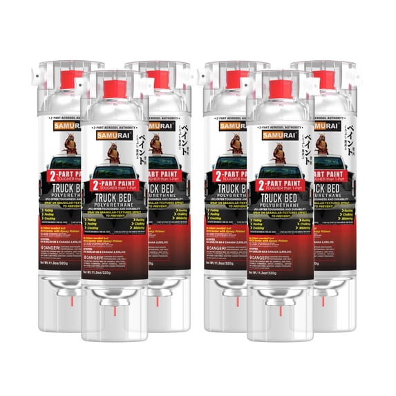 Samurai 2-Part Bed Liner Spray Silver, 11.3 Ounce - 2-Part Polyurethane Spray Paint - UV & Rust Resistant Bedliner Spray Can - 6 Packs
