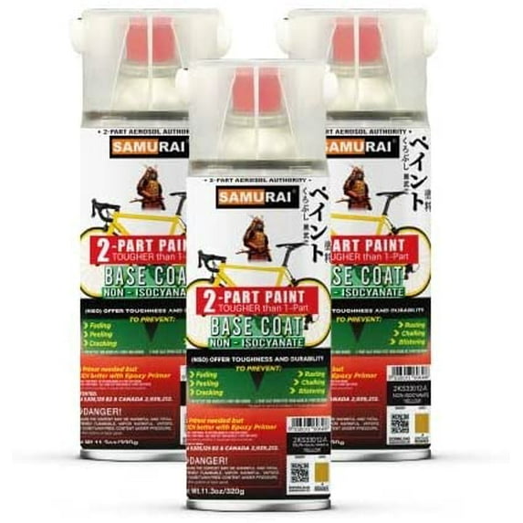 Samurai 2-Part Non-Isocyanate (NISO) Spray Paint Base Coat for Bike - 11.3 Ounce UV Resistant and Rust Resistant NISO (Non-Isocyanate) Spray (FLAT BLACK, Pack of 3 Cans)