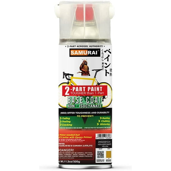 Samurai 2-Part Non-Isocyanate (NISO) Spray Paint Base Coat for Bike - 11.3 Ounce UV Resistant and Rust Resistant NISO (Non-Isocyanate) Spray (TRAFFIC WHITE, Pack of 1 Can)