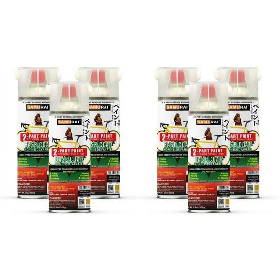 Samurai 2-Part Non-Isocyanate (NISO) Spray Paint Base Coat for Bike - 11.3 Ounce UV Resistant and Rust Resistant NISO (Non-Isocyanate) Spray (FLAT GREY, Pack of 6 Cans)