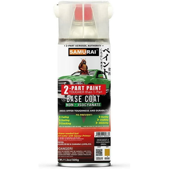 Samurai 2-Part Non-Isocyanate (NISO) Spray Paint Base Coat for Car - 11.3 Ounce UV Resistant and Rust Resistant NISO (Non-Isocyanate) Spray (FLAT BLACK, Pack of 1 Can)