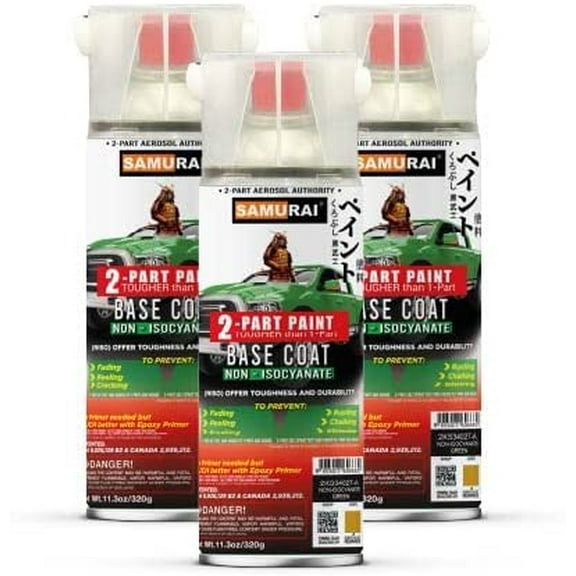 Samurai 2-Part Non-Isocyanate (NISO) Spray Paint Base Coat for Car - 11.3 Ounce UV Resistant and Rust Resistant NISO (Non-Isocyanate) Spray (GOLD, Pack of 3 Cans)