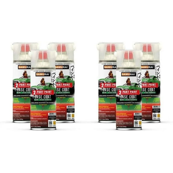 Samurai 2-Part Non-Isocyanate (NISO) Spray Paint Base Coat for Car - 11.3 Ounce UV Resistant and Rust Resistant NISO (Non-Isocyanate) Spray (RED, Pack of 6 Cans)