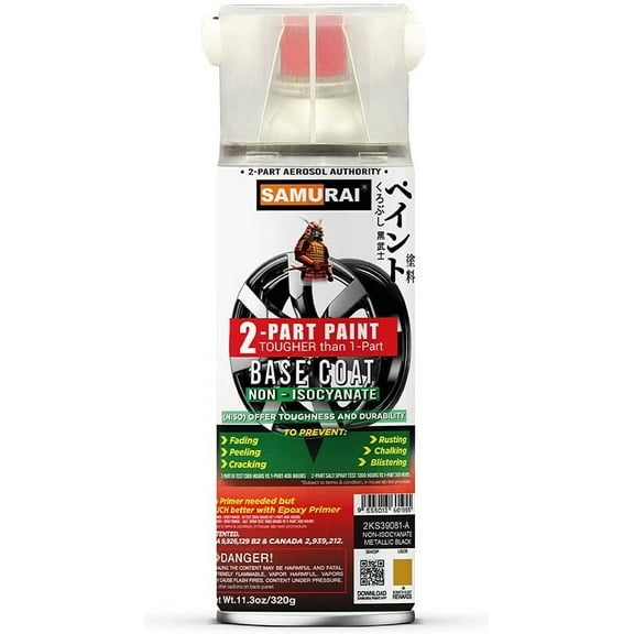 Samurai 2-Part Non-Isocyanate (NISO) Spray Paint Base Coat for High Performance Wheel - 11.3 Ounce UV Resistant and Rust Resistant NISO (Non-Isocyanate) Spray (METALLIC BLACK, Pack of 1 Can)