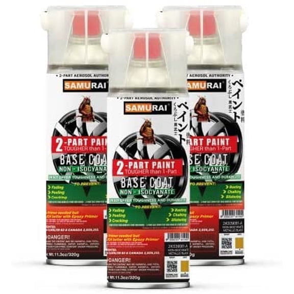Samurai 2-Part Non-Isocyanate (NISO) Spray Paint Base Coat for High Performance Wheel - 11.3 Ounce UV Resistant and Rust Resistant NISO (Non-Isocyanate) Spray (SPARKLING SILVER, Pack of 3 Cans)