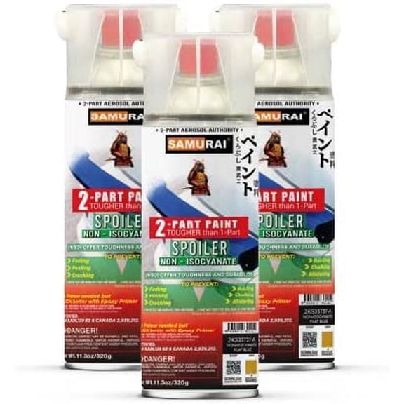 Samurai 2-Part Non-Isocyanate (NISO) Spray Paint for Car Spoiler - 11.3 Ounce UV Resistant and Rust Resistant NISO (Non-Isocyanate) Spray (FLAT GREY, Pack of 3 Cans)