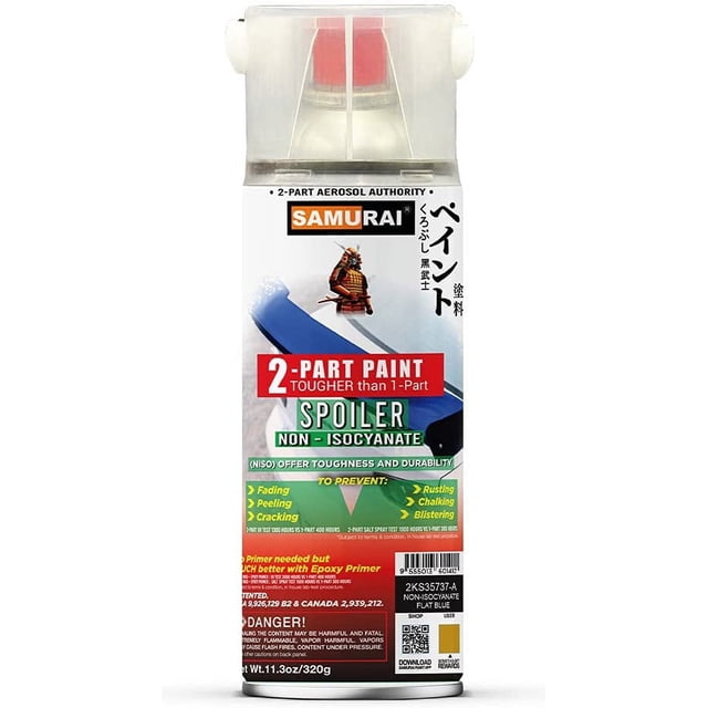 Samurai 2-Part Non-Isocyanate (NISO) Spray Paint for Car Spoiler - 11.3 Ounce UV Resistant and Rust Resistant NISO (Non-Isocyanate) Spray (FLAT ORANGE, Pack of 1 Can)