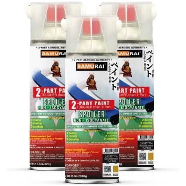 Samurai 2-Part Non-Isocyanate (NISO) Spray Paint for Car Spoiler - 11.3 Ounce UV Resistant and Rust Resistant NISO (Non-Isocyanate) Spray (YELLOW, Pack of 3 Cans)