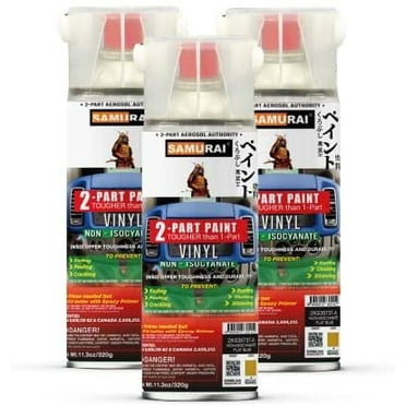 Samurai 2-Part Non-Isocyanate (NISO) Spray Paint for Car Vinyl - 11.3 Ounce UV Resistant and Rust Resistant NISO (Non-Isocyanate) Spray (FLAT YELLOW, Pack of 3 Cans)