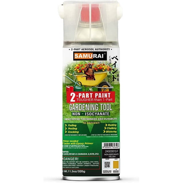 Samurai 2-Part Non-Isocyanate (NISO) Spray Paint for Gardening Tool - 11.3 Ounce UV Resistant and Rust Resistant NISO (Non-Isocyanate) Spray (WHITE, Pack of 1 Can)