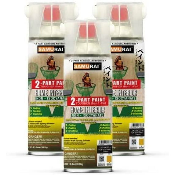 Samurai 2-Part Non-Isocyanate (NISO) Spray Paint for Home Interior - 11.3 Ounce UV Resistant and Rust Resistant NISO (Non-Isocyanate) Spray (RED, Pack of 3 Cans)