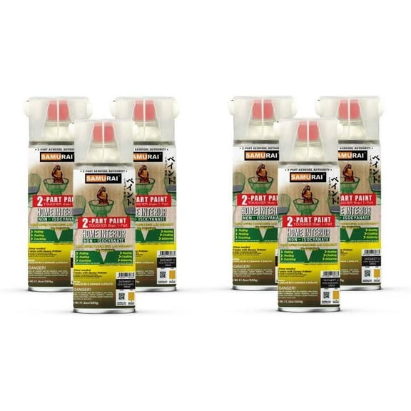 Samurai 2-Part Non-Isocyanate (NISO) Spray Paint for Home Interior - 11.3 Ounce UV Resistant and Rust Resistant NISO (Non-Isocyanate) Spray (FLAT GREY, Pack of 6 Cans)