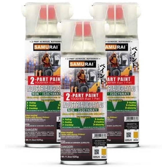 Samurai 2-Part Non-Isocyanate (NISO) Spray Paint for Industrial - 11.3 Ounce UV Resistant and Rust Resistant NISO (Non-Isocyanate) Spray (FLAT GREY, Pack of 3 Cans)